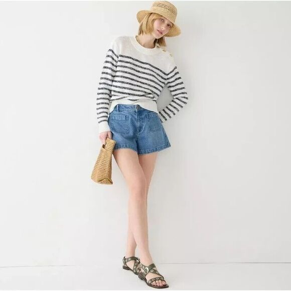 J.Crew Relaxed Linen Blend Striped Knit Sweater Nautical Fishermen Women's Large - Picture 8 of 8